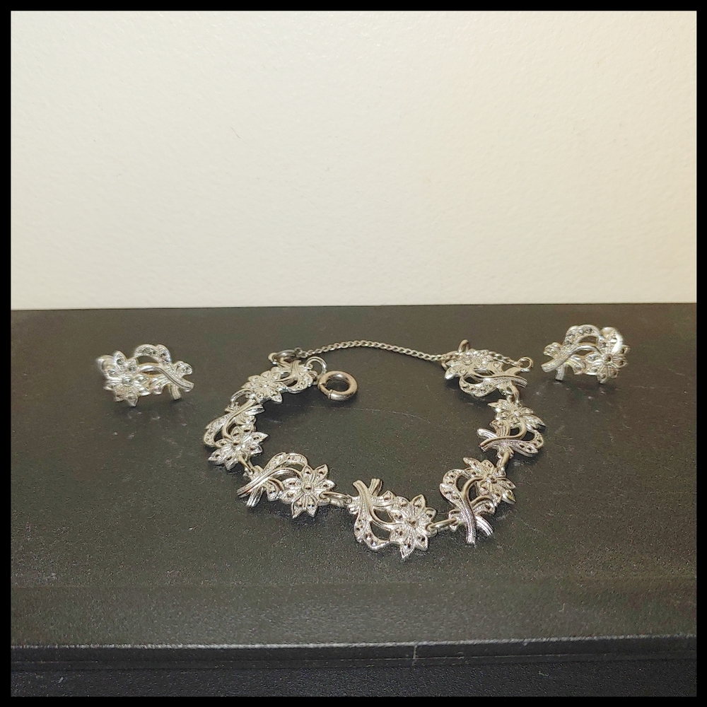 Vintage Sterling Bracelet and Earring Set - Picture 1 of 9